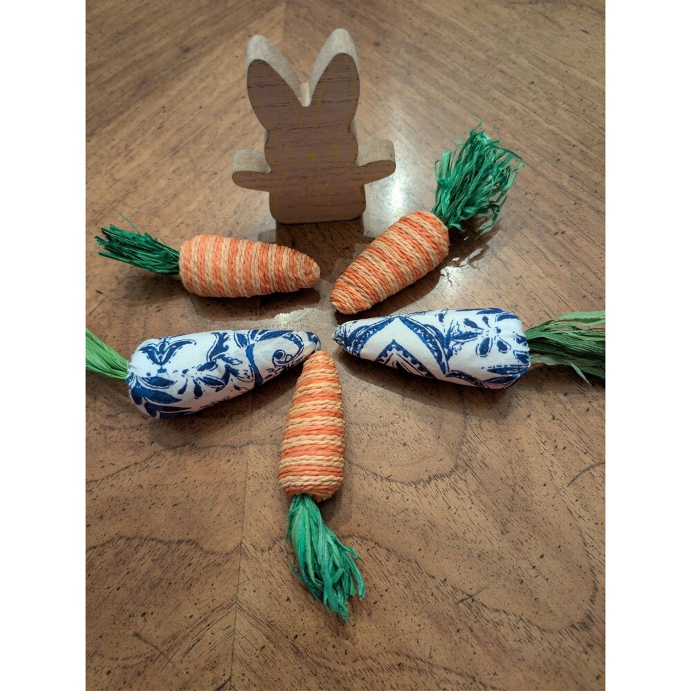 Easter Spring Decor Bundle - Wooden Peeps Bunny & 5 Decorative Twine/Fabric...